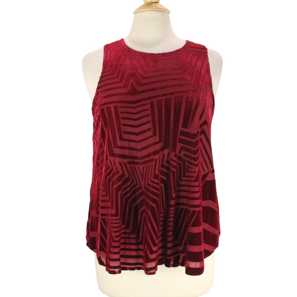 Sunday In Brooklyn Tank Top Size S Red Velvet‎ Devore Pattern Anthropologie